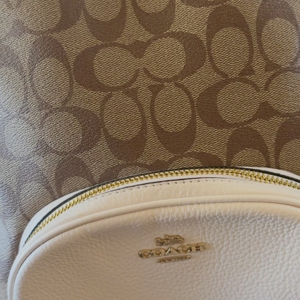 Coach Signature Canvas and White Leather Backpack